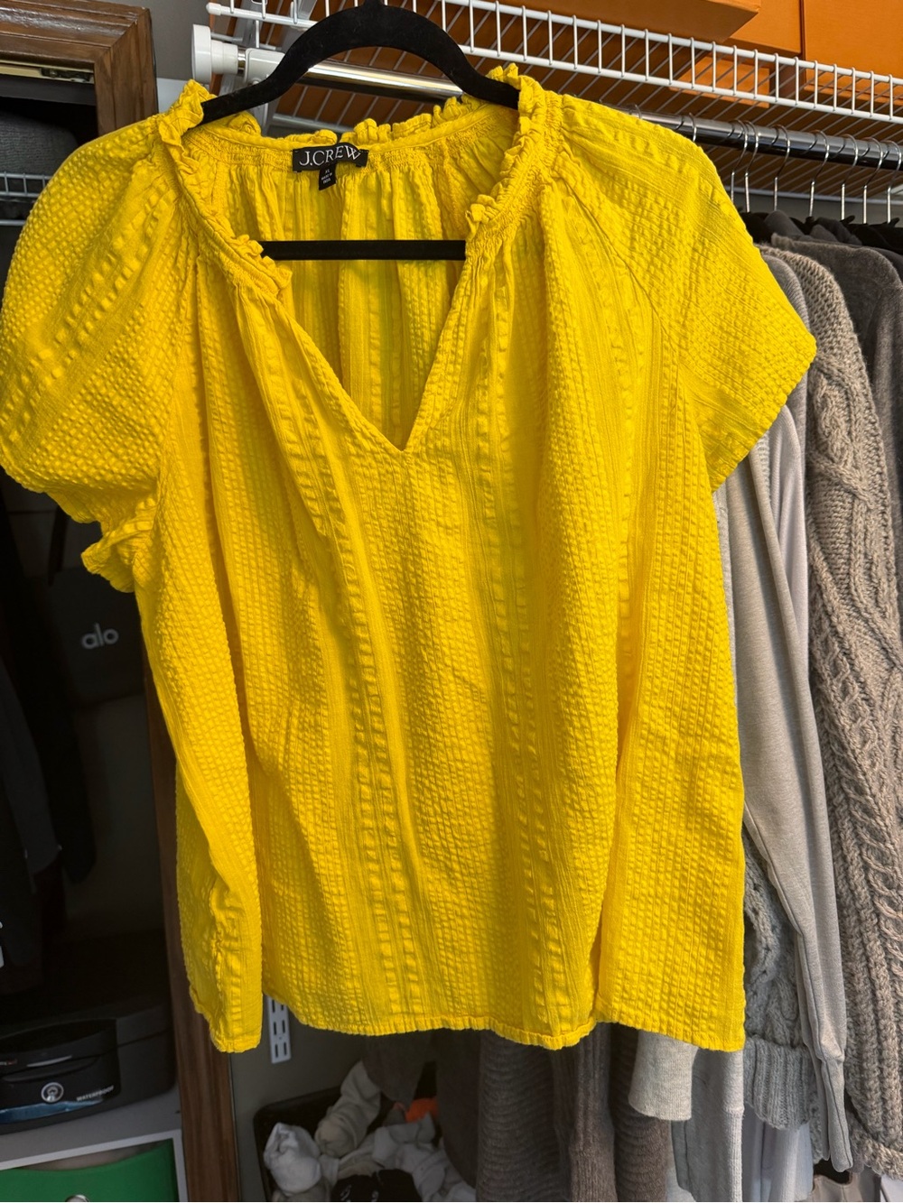 J. Crew Bright Yellow Textured Short-Sleeve Peasant Blouse
